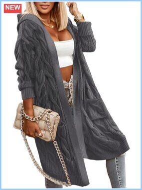 Oversized Hooded Cable Knit Cardigan Sweater Coat